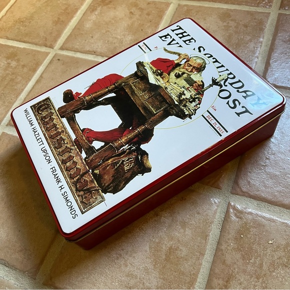 Vintage Norman Rockwell Christmas Saturday Evening Post Tin Storage Box - Picture 2 of 10
